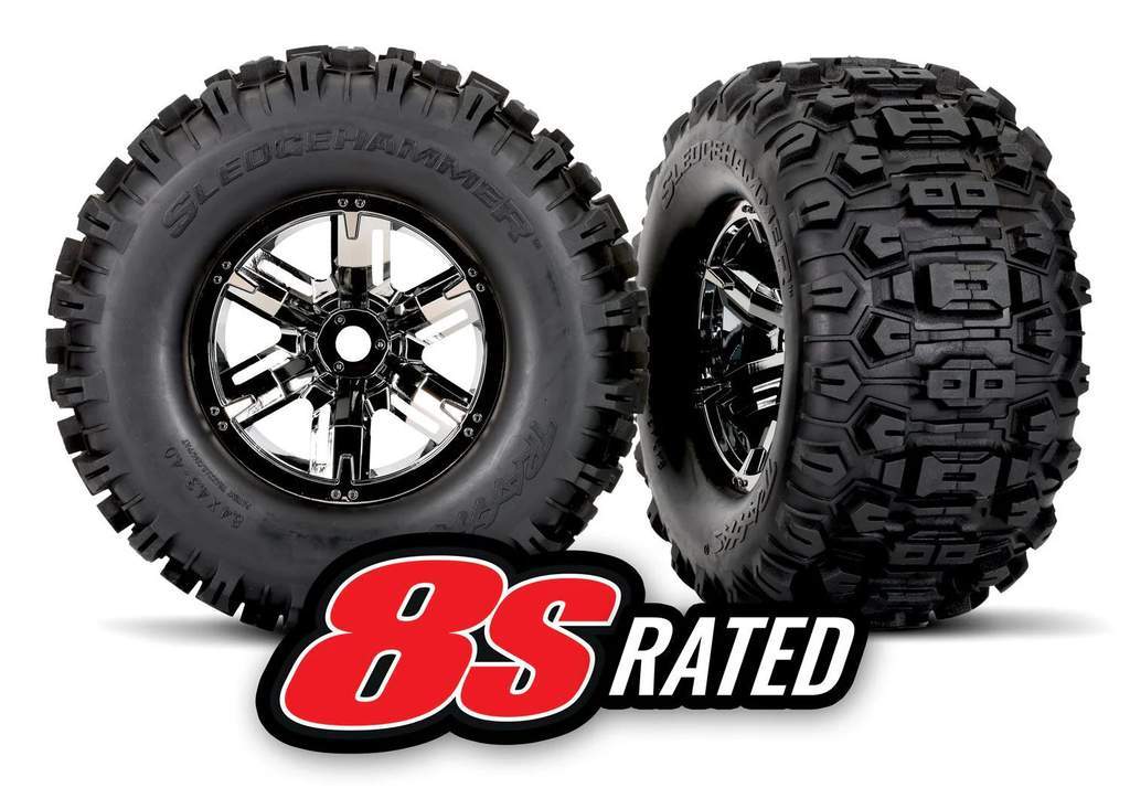 T&W Black Chrome Wheel SLDHMR Tire L&R Original Garansi Merek Traxxas